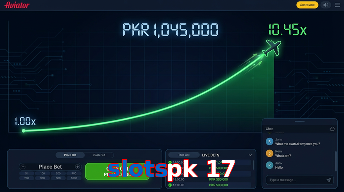 Main screen of Slotspk 17 aviator page for PK players