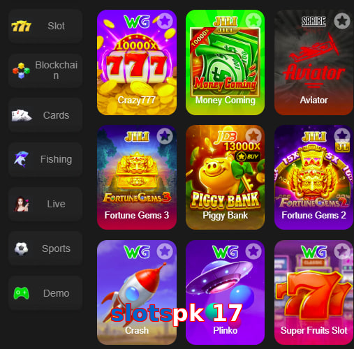 Main screen of Slotspk 17 game page for PK players