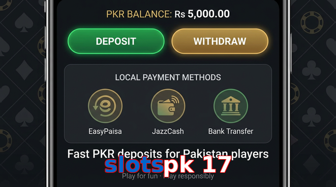 Deposit and withdrawal screen with PKR methods